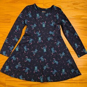 Disney Stitch, Cotton Long Sleeve Dress w/ Twill Skirt, Girls M 7/8 (EUC)